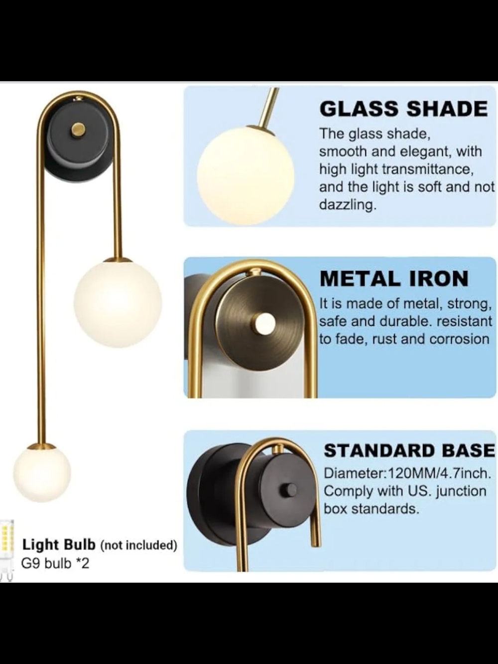 Modern Gold Double Globe Pulley Wall Sconce Light - Picture 4 of 6
